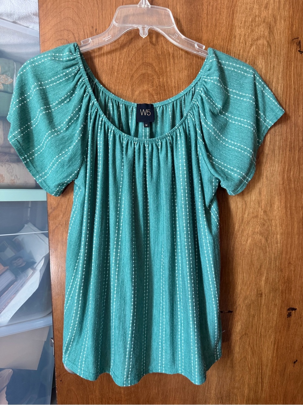 W5 Teal Short Sleeve Scoop Neck Peasant Top